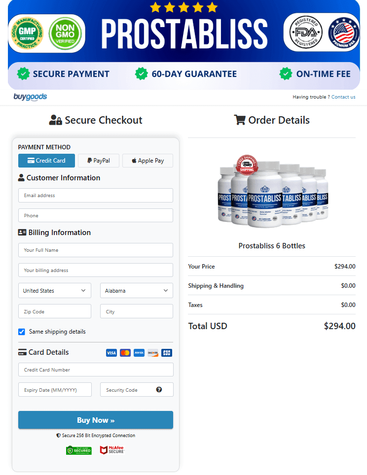 Prostabliss checkout page